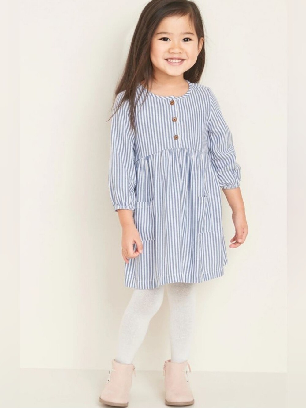 Old Navy Girls' Blue Stripe Button-Front Dress, Size 3T